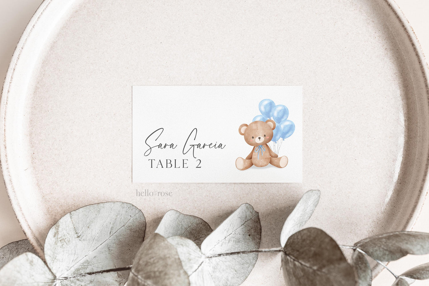 Bear Food Tent Place Card, Food Buffet Table Tent Card, Boy Baby Shower Sprinkle, Blue Balloons, PRINTABLE Editable Template TEMPLETT