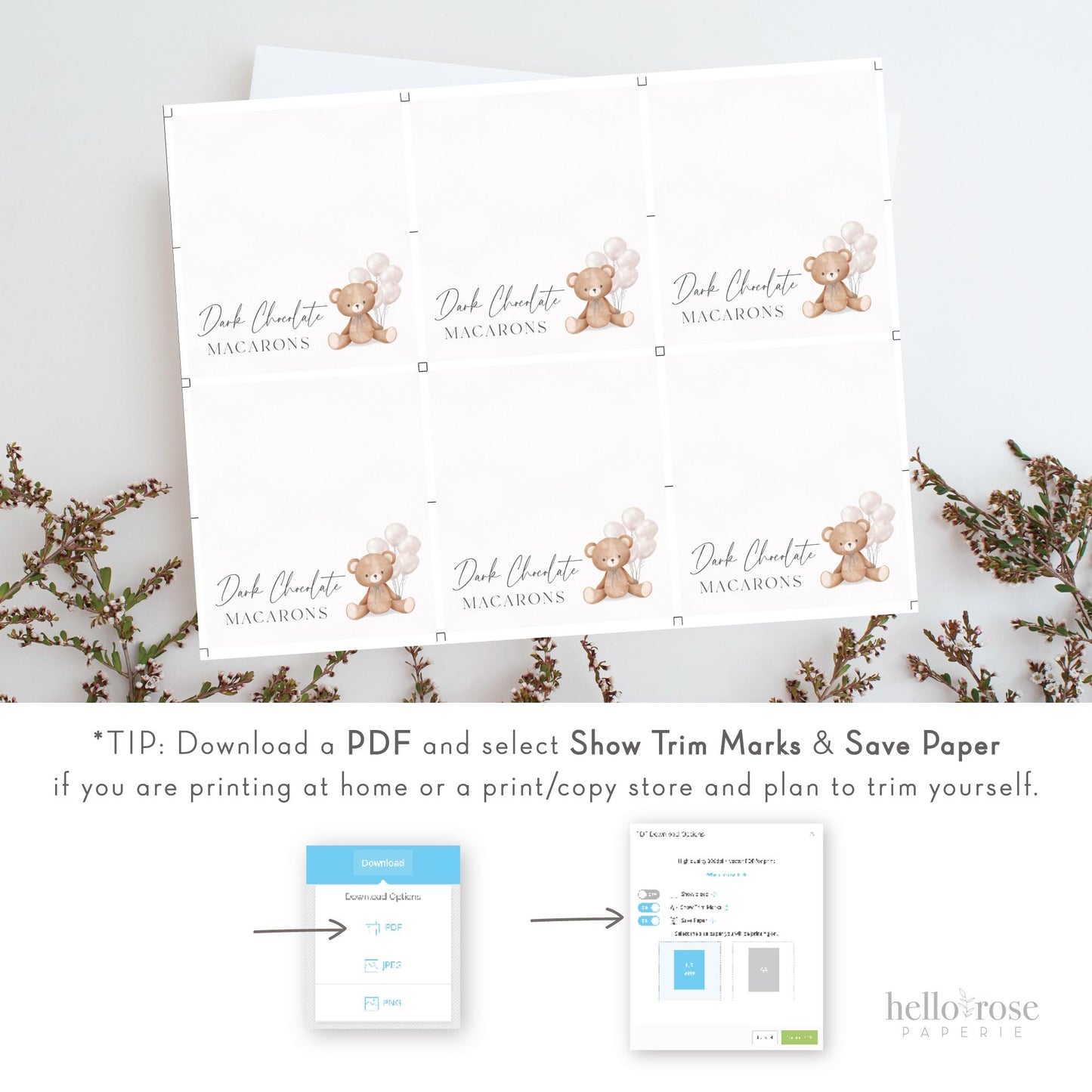 Bear Food Tent Place Card, Food Buffet Table Tent Card, Baby Shower Sprinkle, White Balloons, PRINTABLE Editable Template Download TEMPLETT