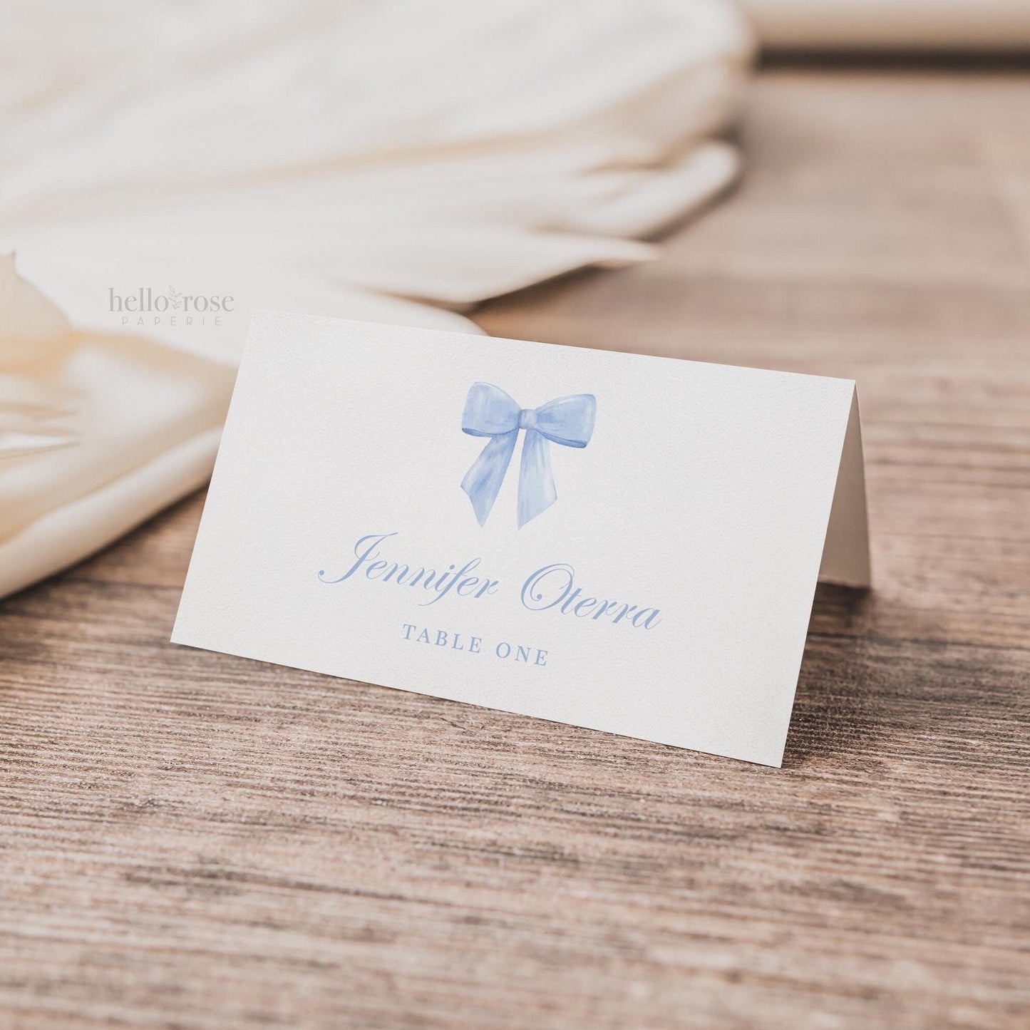 Blue Bow Place Card Editable Template, Table Name Food Tent Card Tag, Bridal Bachelorette Baby Shower Sprinkle, PRINTABLE Download TEMPLETT