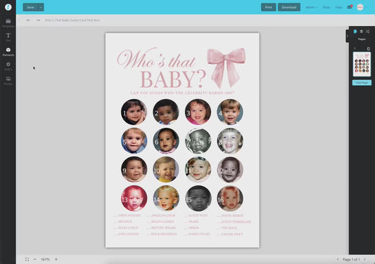 Who's That Celebrity Baby Pink Bow Baby Shower Photo Game, Girl Baby Shower Sprinkle, Editable Template Digital Download TEMPLETT