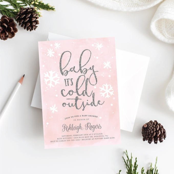 Baby Shower Favors Sign . Take a Treat . Baby its Cold Outside Winter Girl . Bridal Shower . Pink Silver . Printable Instant Download