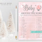 Baby Around the World Printable Baby Shower Game . Baby its Cold Outside Winter Girl . Pink and Silver Glitter Snowflakes . Instant Download