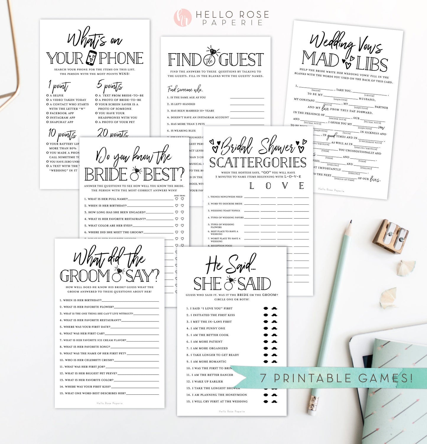 7 Popular Bridal Shower Games Bundle . Virtual + Printable . Rustic Kraft . Digital Download Package . Modern Funny Games for Large Groups