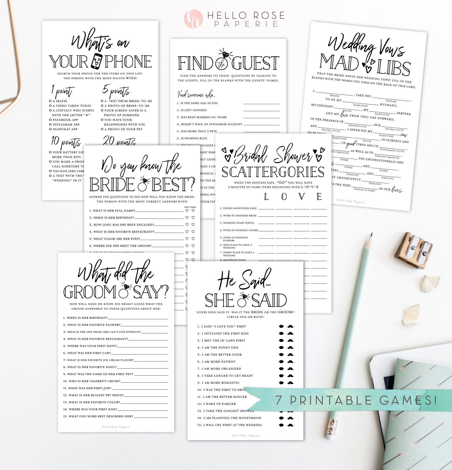 7 Popular Bridal Shower Games Bundle . Virtual + Printable . Rustic Kraft . Digital Download Package . Modern Funny Games for Large Groups