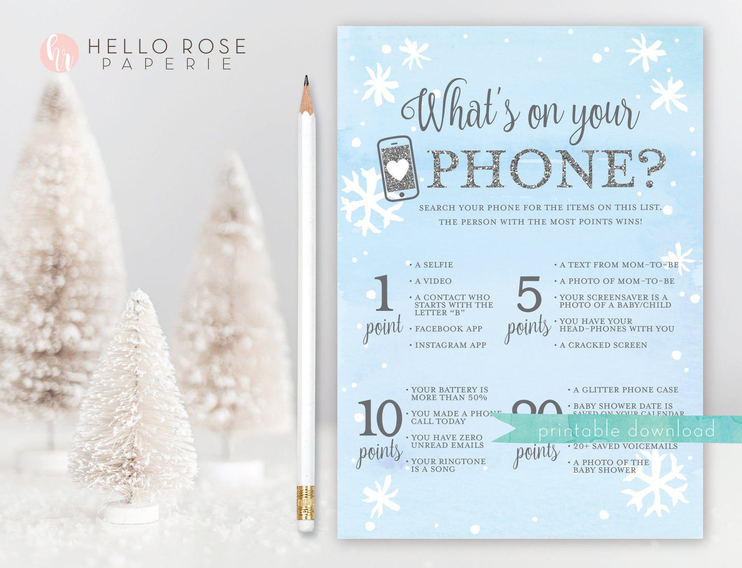 Baby Shower Boy Games Set 8 Games Printable . Blue and Silver Winter Wonderland Snowflakes Baby its Cold Outside . Instant Download Bundle