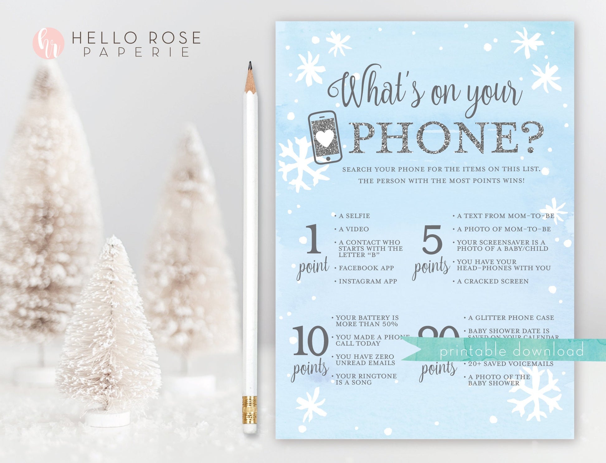 Baby Shower Boy Games Set 8 Games Printable . Blue and Silver Winter Wonderland Snowflakes Baby its Cold Outside . Instant Download Bundle