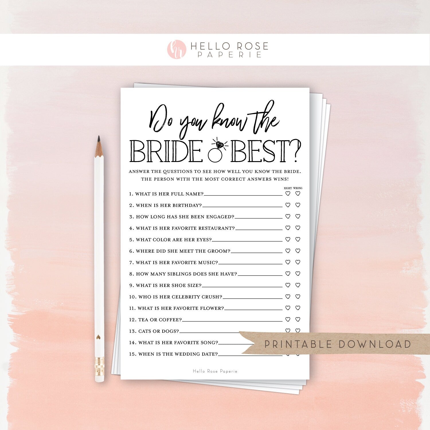 Do You Know the Bride Best Printable Bridal Shower Game . Kraft + Minimalist Black White . Bachelorette Hens Party . Instant Download K3