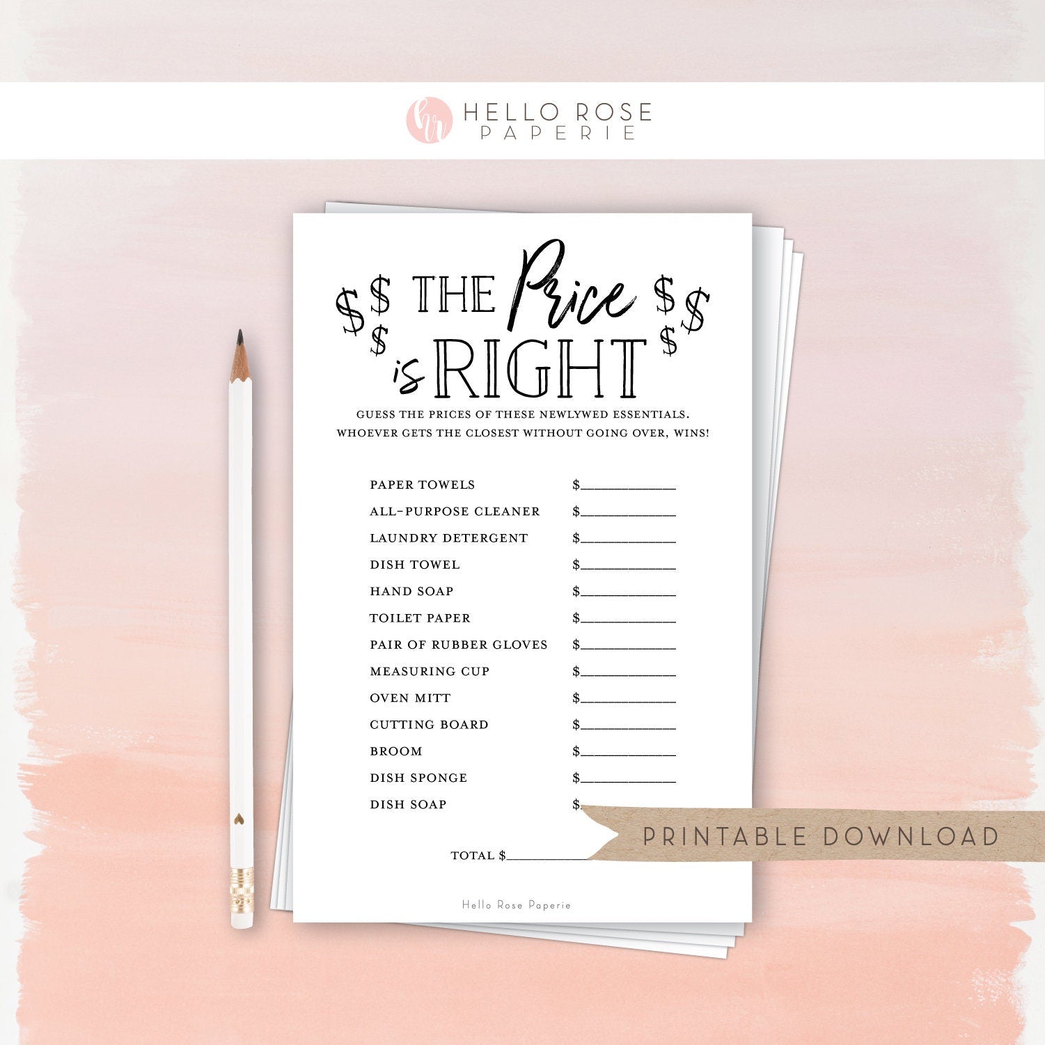 The Price is Right Bridal Shower Printable Game . Wedding Couples Shower . Kraft + Minimalist Black & White . Instant Download PDF K3