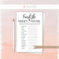 Finish the Bride's Phrase Game . Bridal Wedding Couples Shower . Hens Bachelorette Party . Kraft + Minimalist Black White . Instant Download