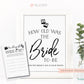 How Old was the Bride to Be Game Sign + Cards . Bridal Shower . Bachelorette Hens Party . Kraft + Black White . Instant Download Printable