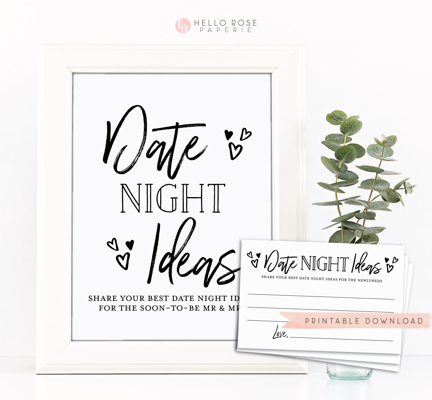 Date Night Ideas Printable Sign + Cards . Bridal Shower . Hen Do Bachelorette Party . Date Night Ideas for Mr and Mrs . Instant Download