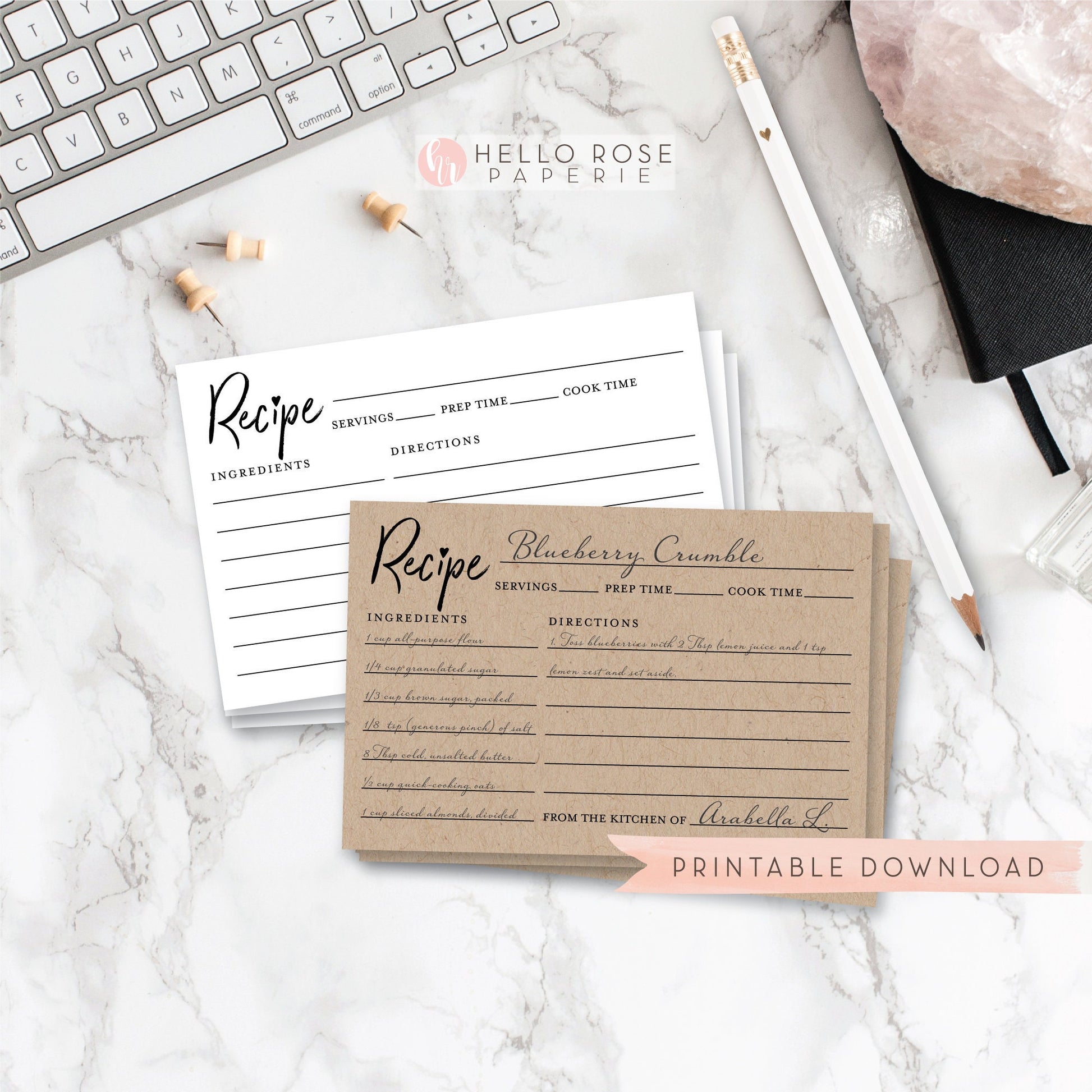Recipe Card Sign PLUS Recipe Cards. Printable Rustic Wedding Bridal Shower Party . Kraft plus Black and White . Instant Download 8x10
