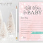 Well Wishes for Baby Card . Winter Girl Baby Shower . Baby Advice Card . Pink and Silver Snowflakes Wonderland . Printable Instant Download