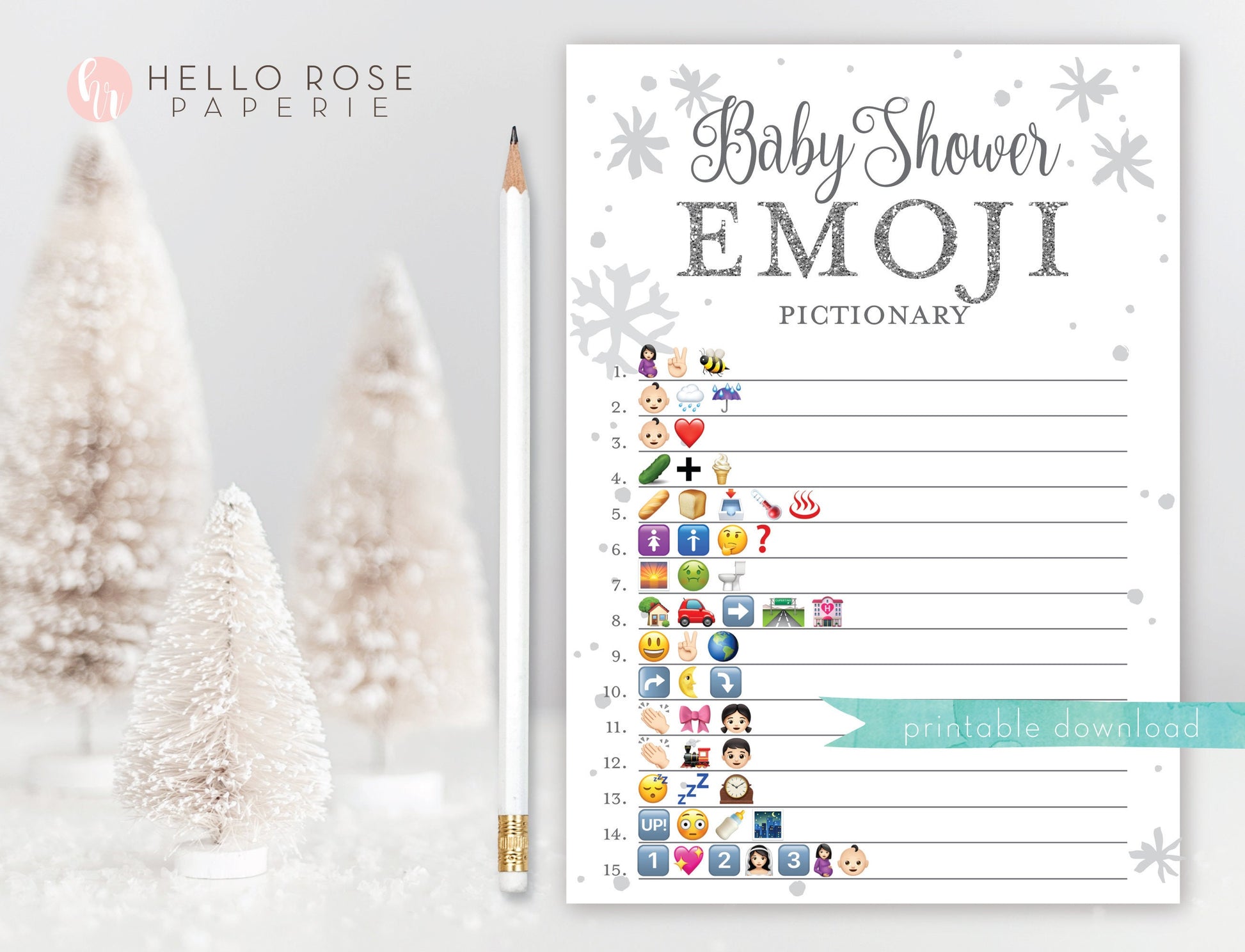 Baby Shower Emoji Pictionary Game . Winter Wonderland Girl Boy Neutral Baby Shower . Baby its Cold Outside White + Silver Printable Download