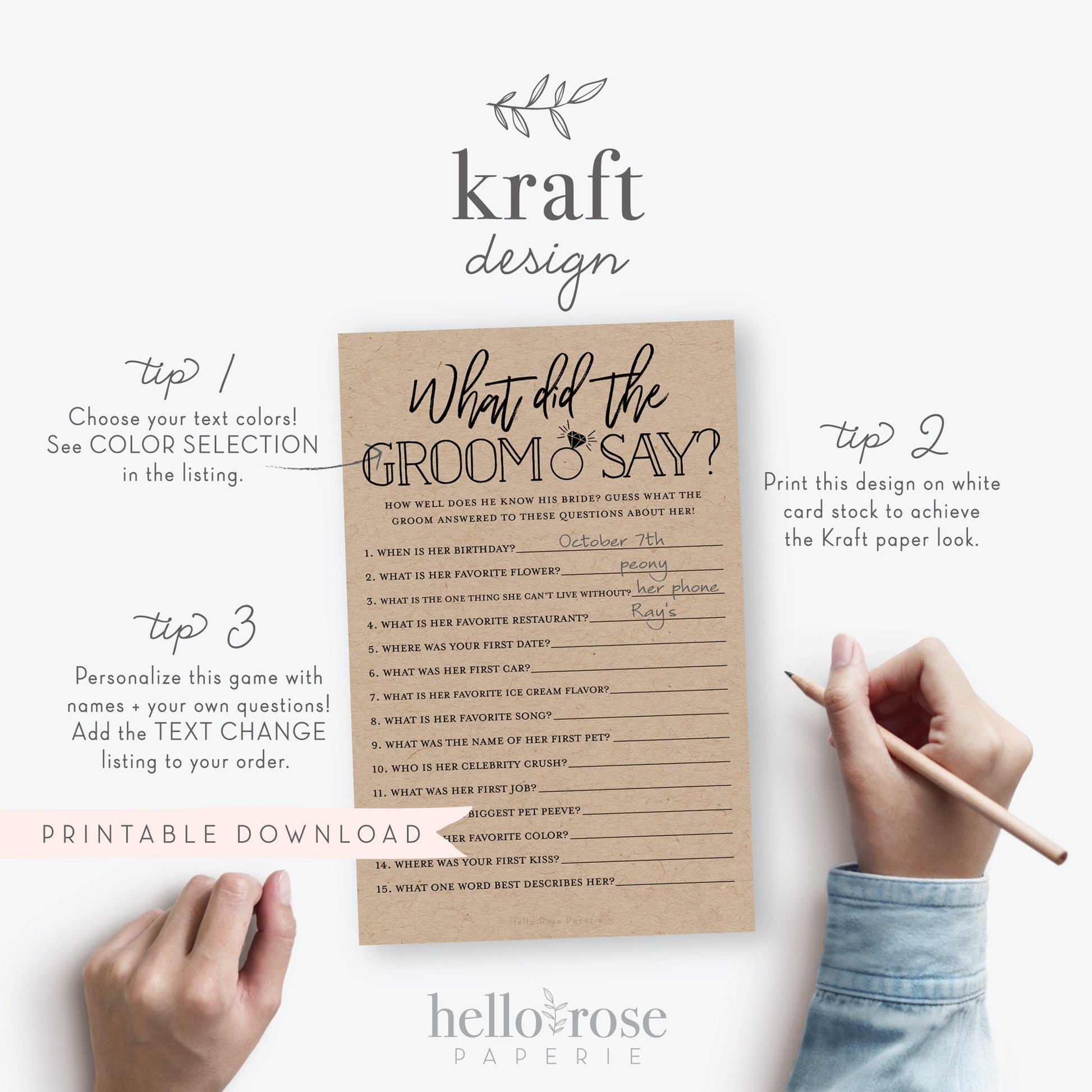 What Did the Groom Say About His Bride . PRINTABLE Bridal Shower Game . Bachelorette . Kraft + Minimalist Black & White . Instant Download