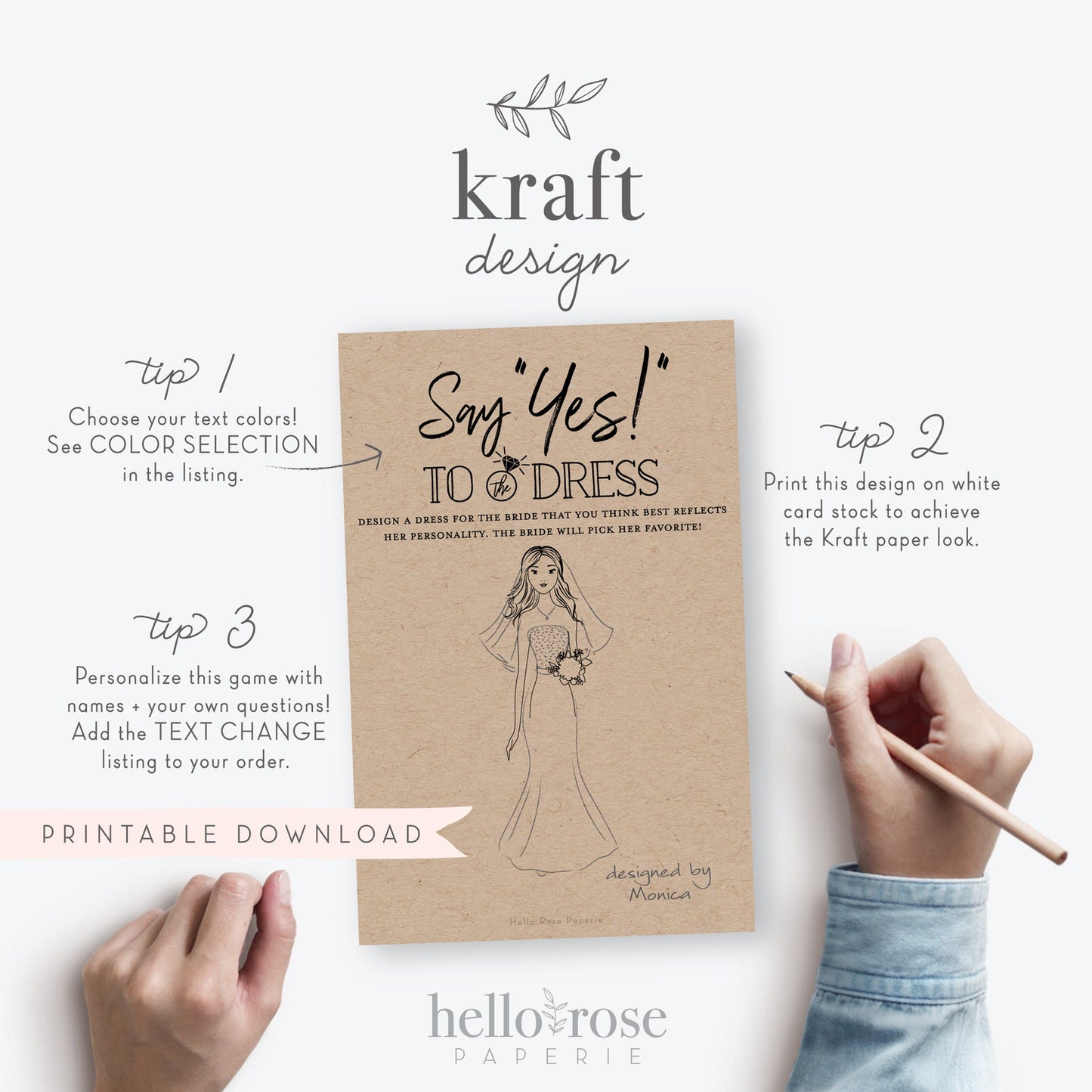 Say Yes to the Dress Printable Bridal Shower Game . Draw the Wedding Dress . Kraft + Black and White . Instant Digital Download