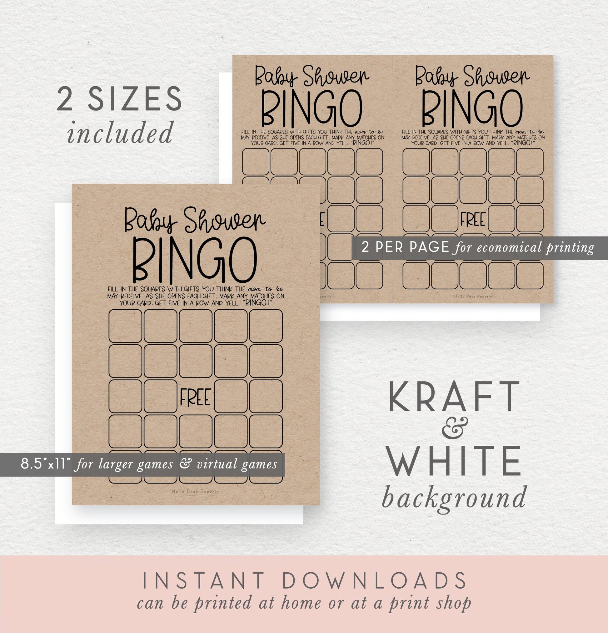 Baby Shower Bingo . Printable Baby Shower Gift Opening Game . Girl or Boy . Kraft + Minimalist Black and White . Instant Digital Download K4