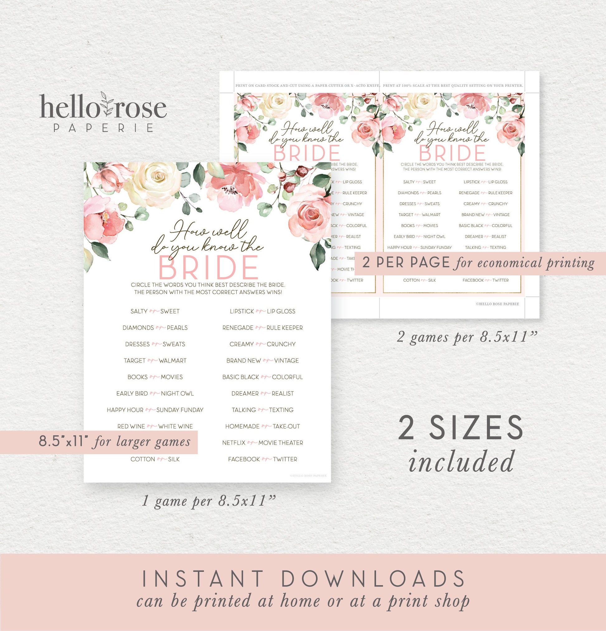 How Well Do You Know the Bride Printable Bridal Shower Game . Bachelorette Party . Blush Pink Roses Greenery Eucalyptus . Instant Download