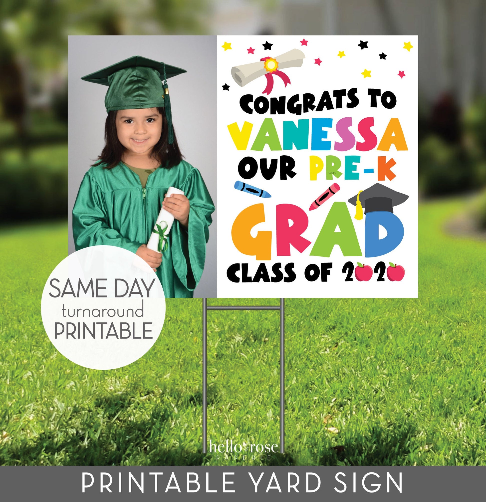 PRINTABLE Graduation Parade Yard Sign with photo . PreK, Kindergarten, 1st, 2nd, 3rd, 4th, 5th Grade . PRINTABLE Digital Download