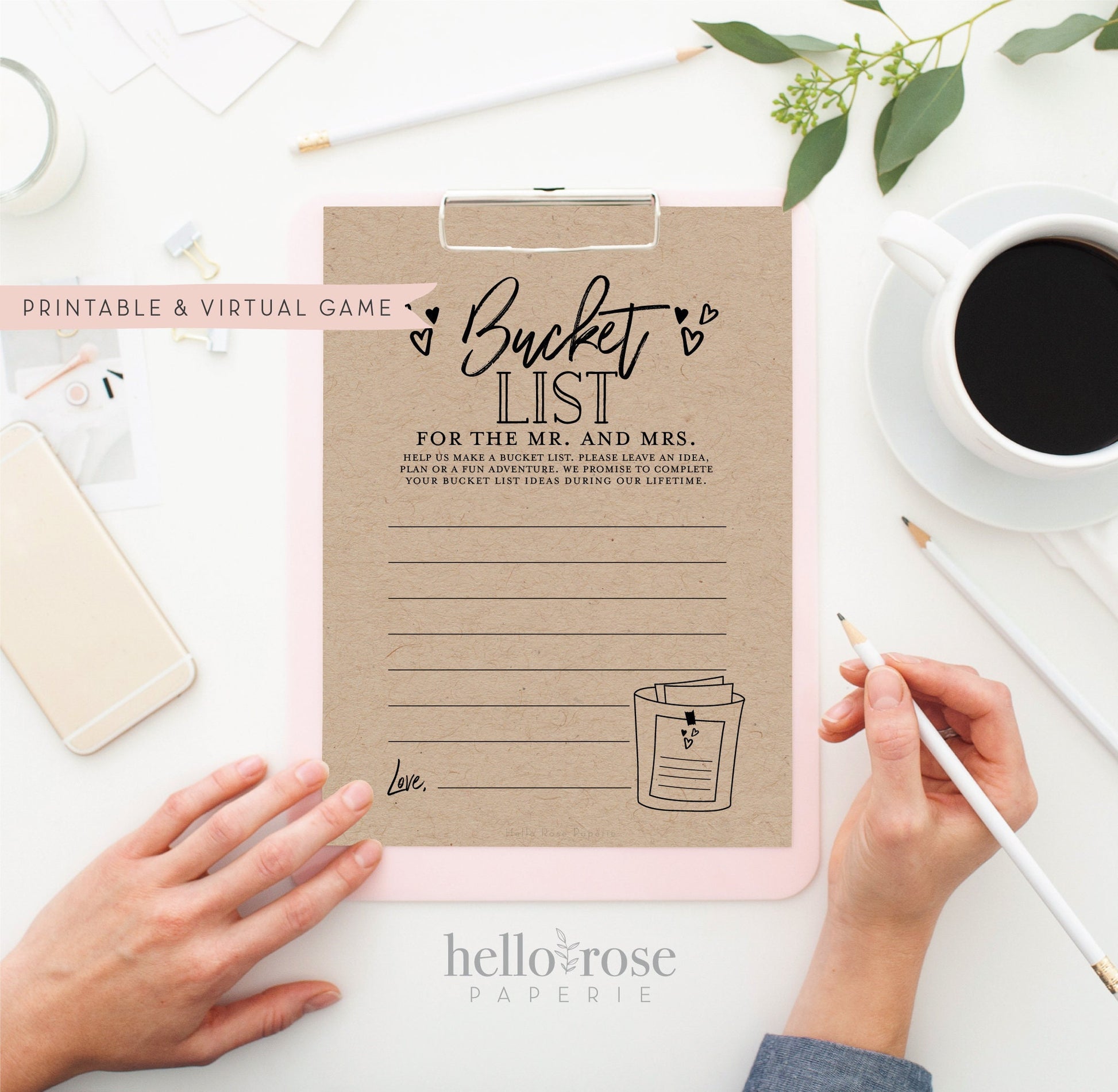 Bucket List Cards for the Mr and Mrs Printable . Bridal Couples Shower Game . Kraft + Minimalist Black and White . Instant Digital Download