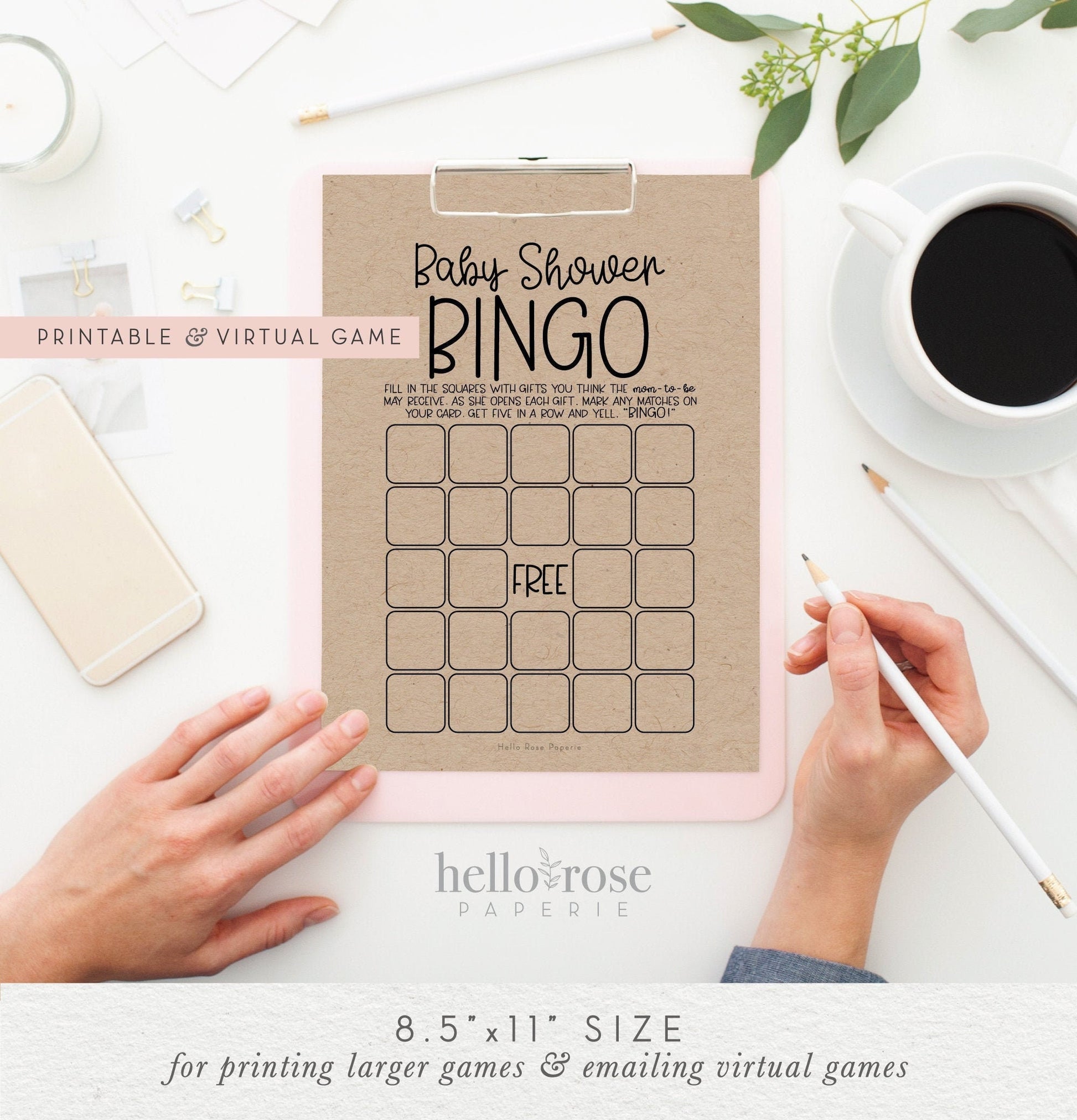 Baby Shower Bingo . Printable Baby Shower Gift Opening Game . Girl or Boy . Kraft + Minimalist Black and White . Instant Digital Download K4