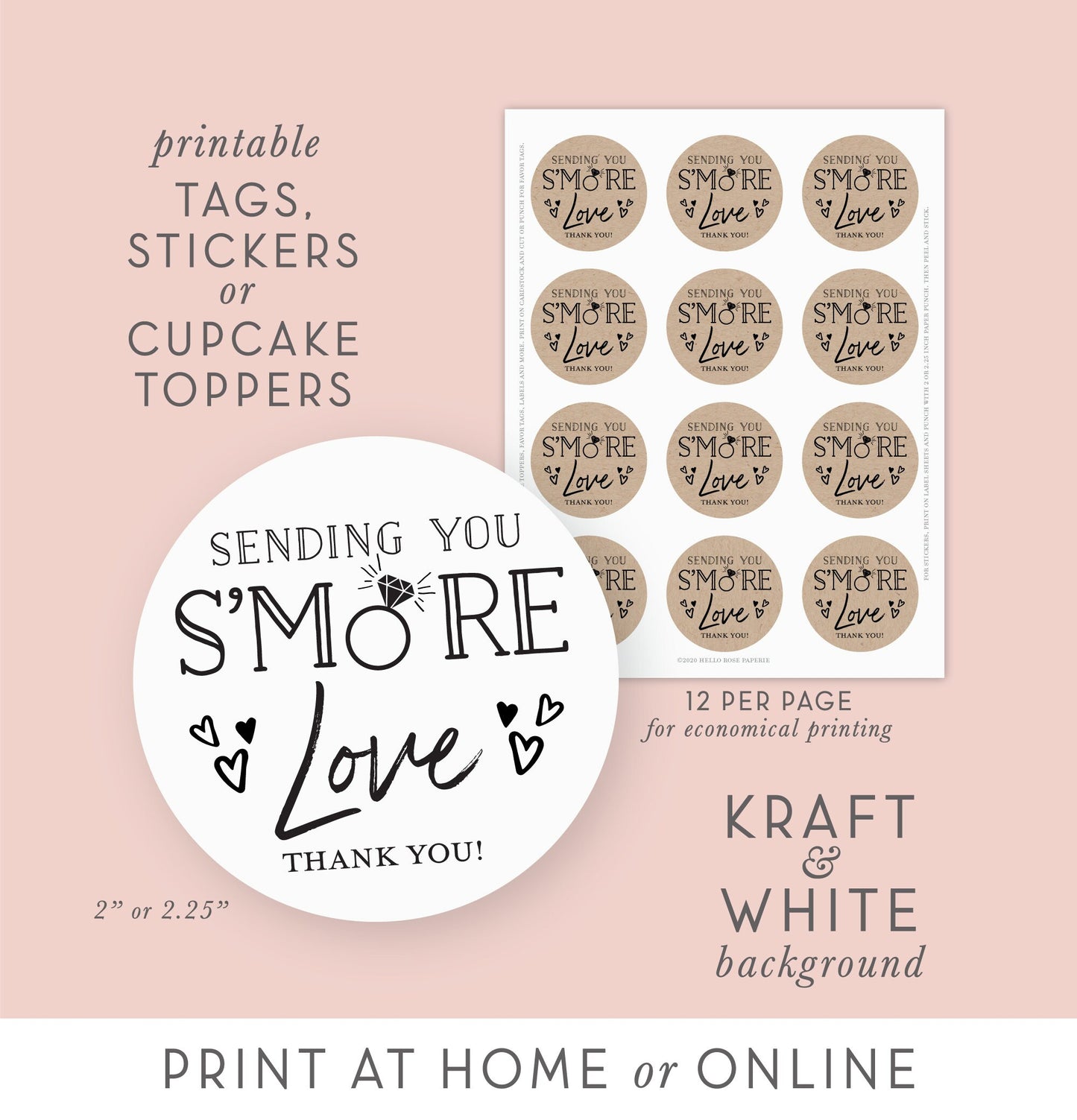 PRINTABLE S'more Love Treat Favor Tags . Bridal Wedding Shower Bachelorette . DIY Labels Stickers Tags Toppers . 2.25" Digital Download PDF
