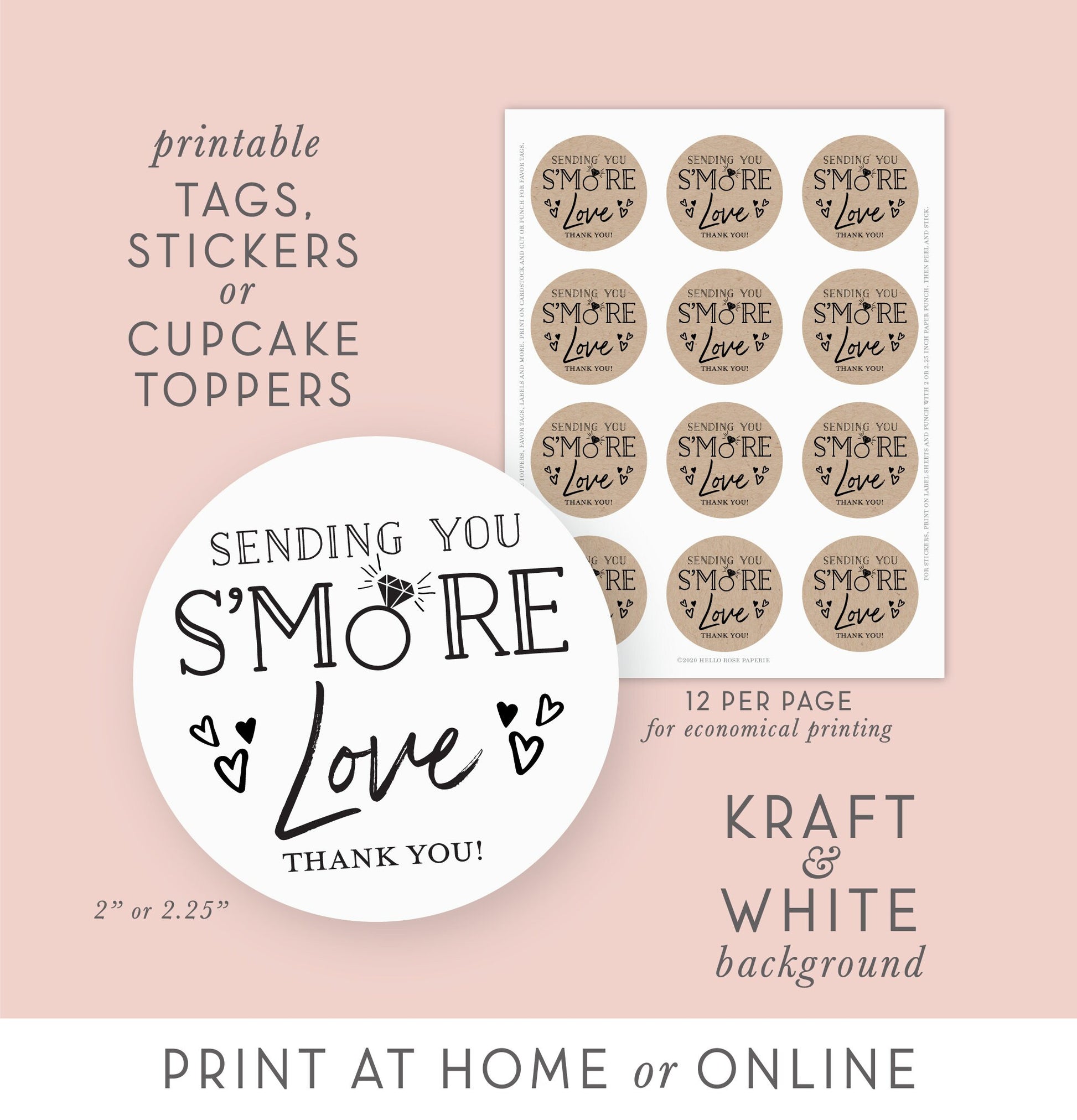 PRINTABLE S'more Love Treat Favor Tags . Bridal Wedding Shower Bachelorette . DIY Labels Stickers Tags Toppers . 2.25" Digital Download PDF