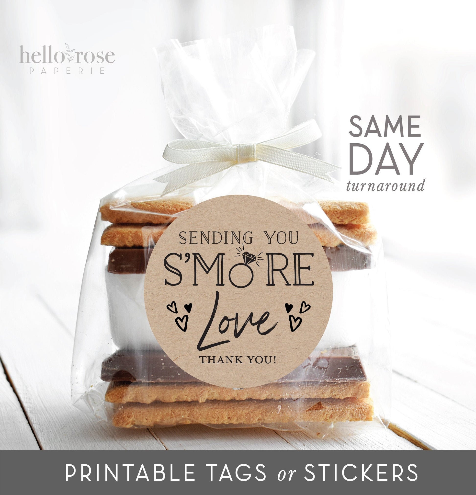 PRINTABLE S'more Love Treat Favor Tags . Bridal Wedding Shower Bachelorette . DIY Labels Stickers Tags Toppers . 2.25" Digital Download PDF