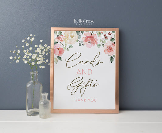 Cards and Gifts Printable Table Sign 8x10 . Floral Watercolor . Baby Shower Bridal Shower Wedding Bachelorette Hens Party . Instant Download