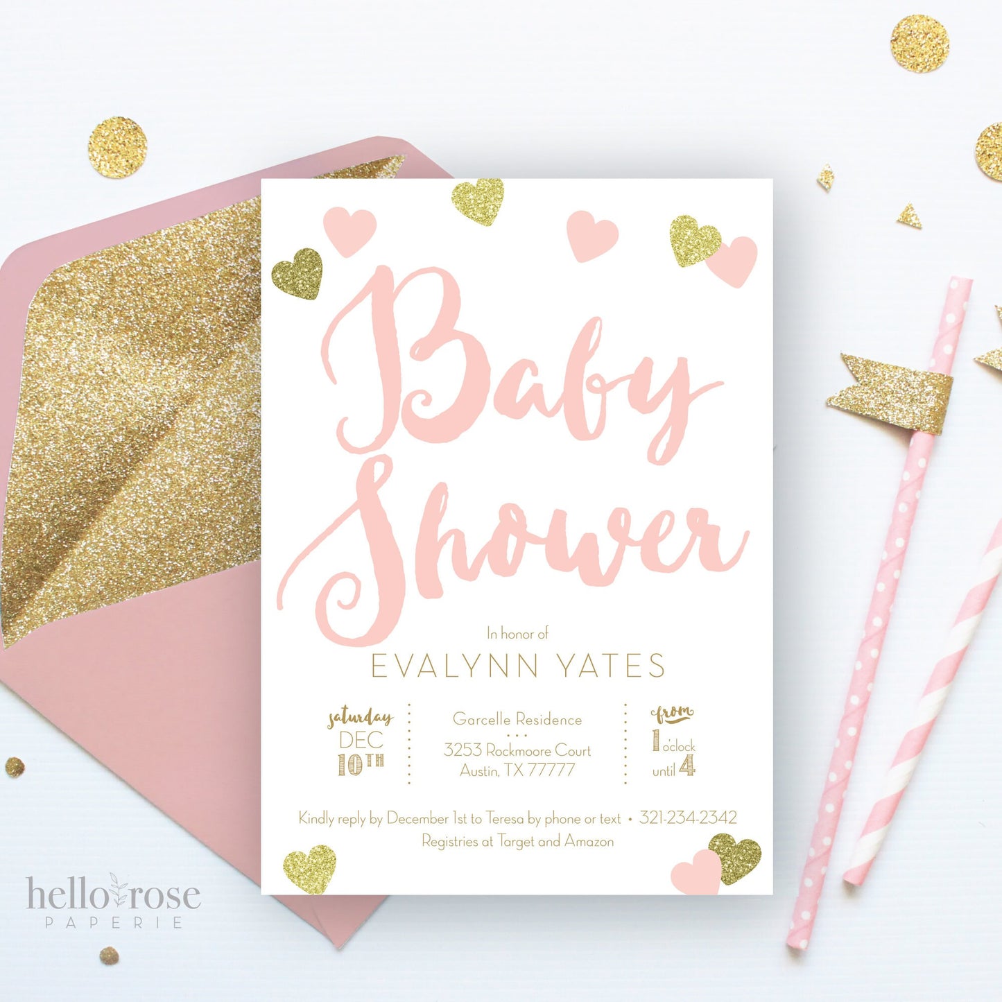 Baby Name Race Game . Pink and Gold Hearts . Printable Girl Baby Shower Game . Fun Game for Groups . Instant Digital Download