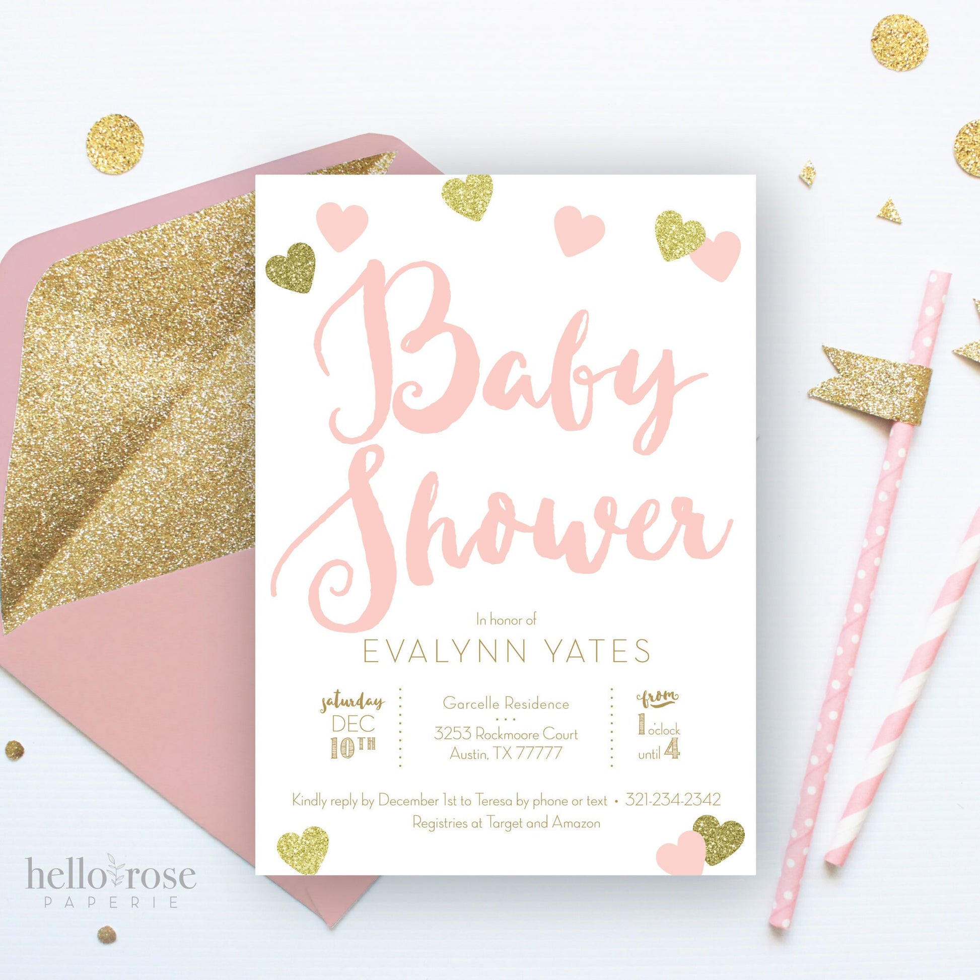 Baby Name Race Game . Pink and Gold Hearts . Printable Girl Baby Shower Game . Fun Game for Groups . Instant Digital Download