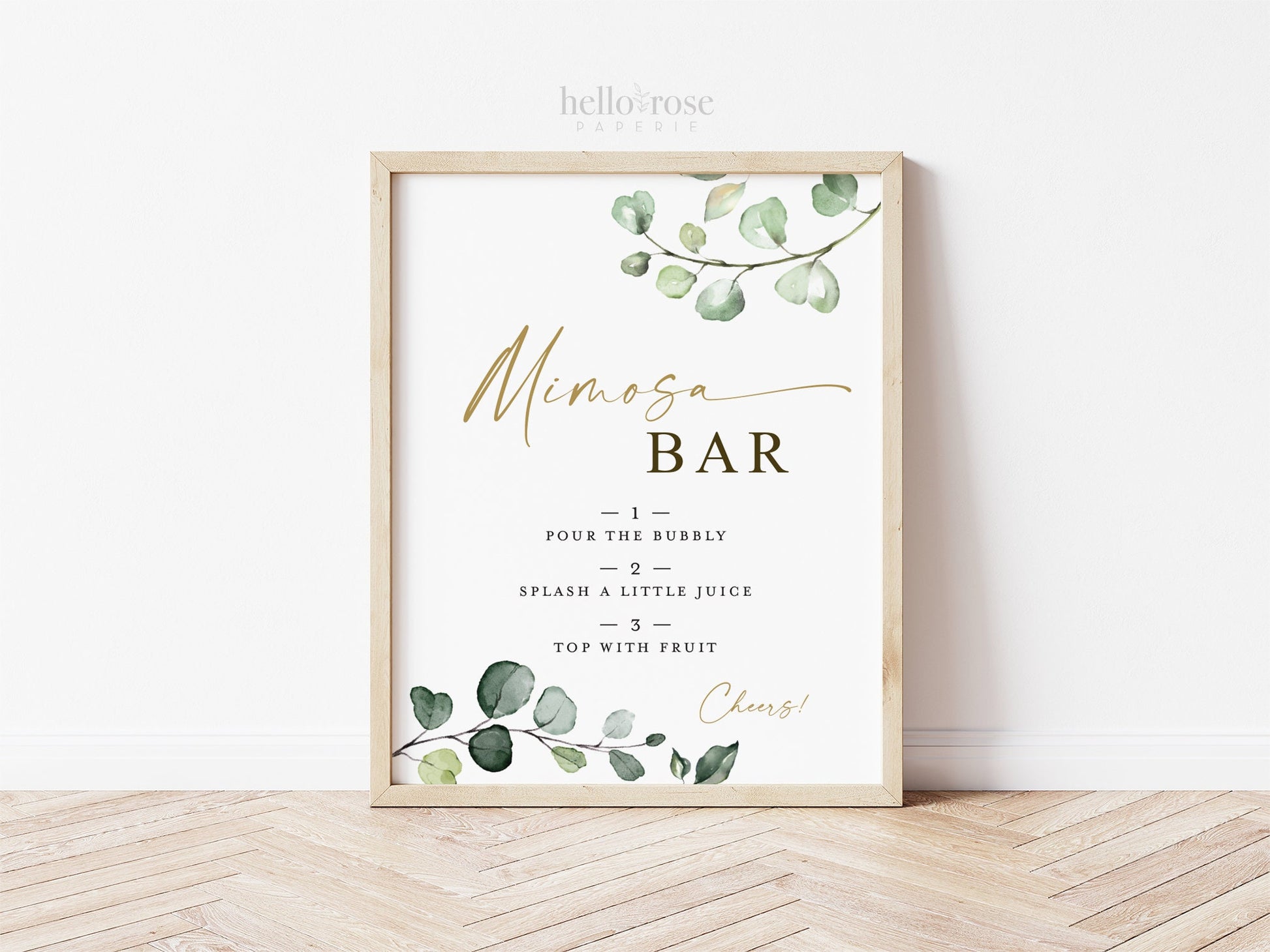 Mimosa Bar Sign Printable . Greenery and Gold . Wedding Engagement Bridal Shower Bachelorette Hens Party Birthday . Instant Download 8x10 G2