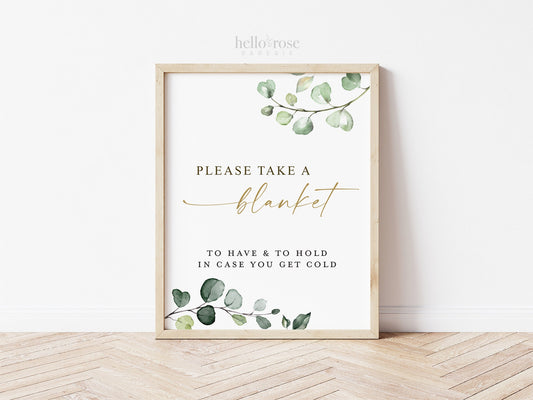 Please Take a Blanket Sign Printable . Greenery and Gold . Wedding Engagement Party Bridal Shower Rehearsal Dinner . Instant Download G2