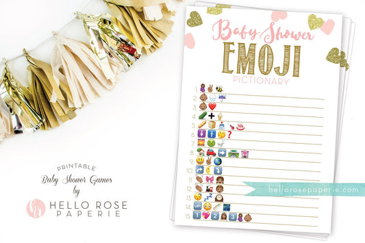 Baby Shower Emoji Pictionary . African American Emoji Pictionary Black Baby Girl Shower Game . Pink Gold Hearts . Printable Instant Download