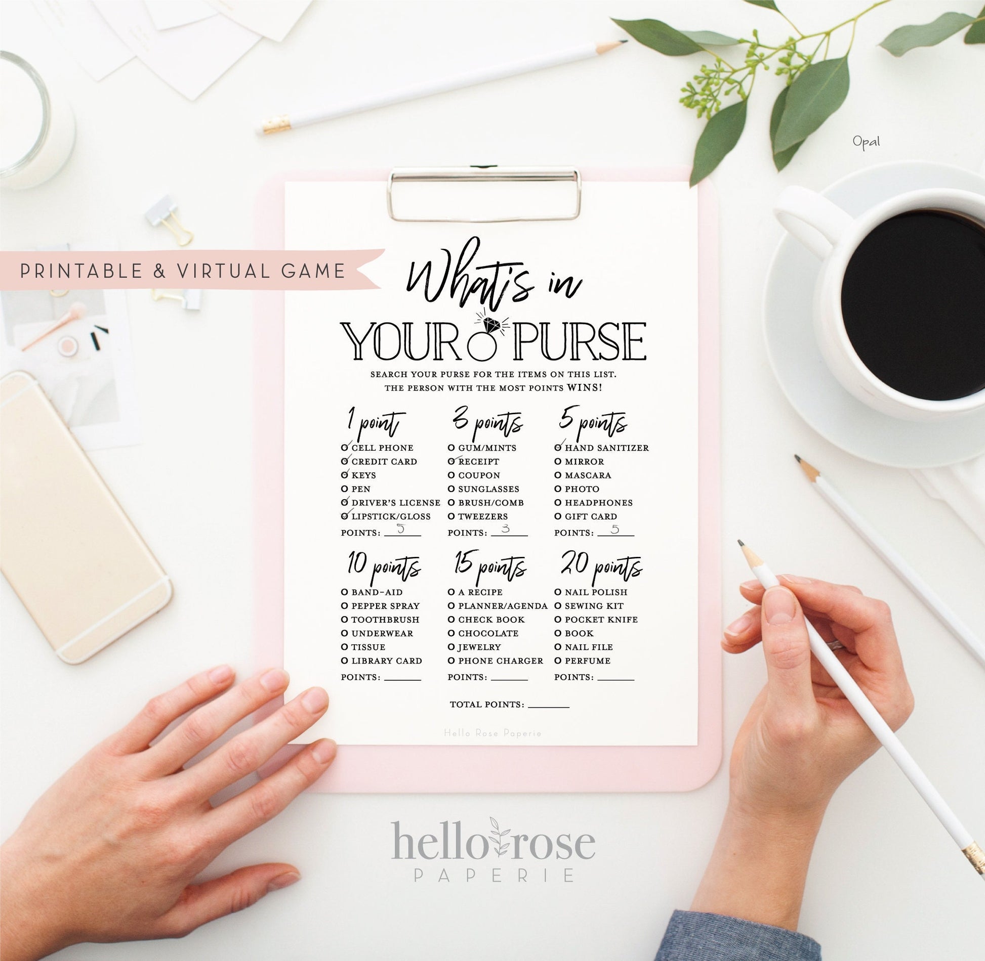 What's in Your Purse Printable Bridal Shower Game . Kraft + Minimalist Black White . Bachelorette Hens Party . Instant Digital Download K3