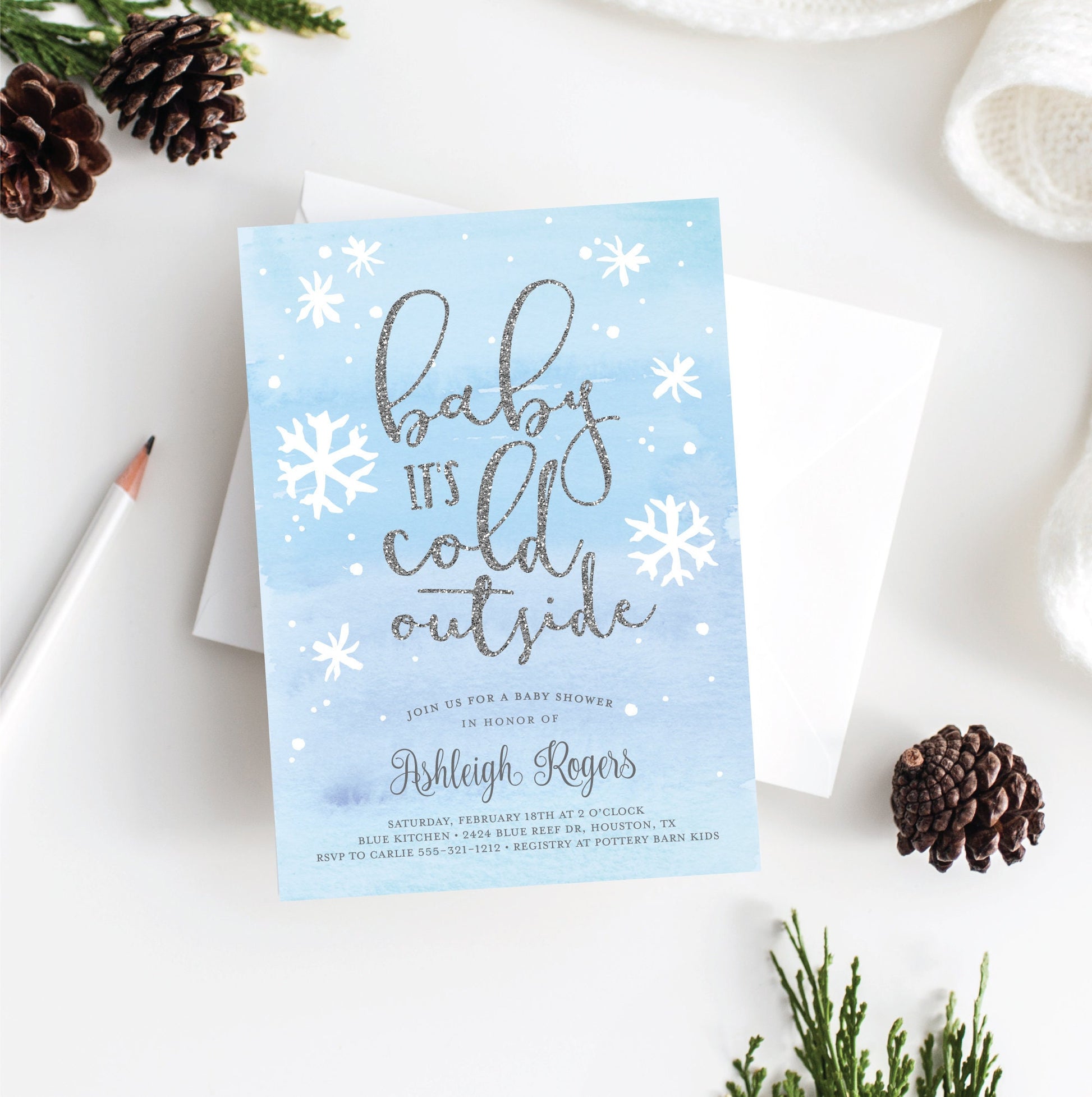 Baby Name Race Baby Shower Game . Baby Name Game . Baby It's Cold Outside Boy . Winter Snowflakes Blue Silver . Printable Instant Download