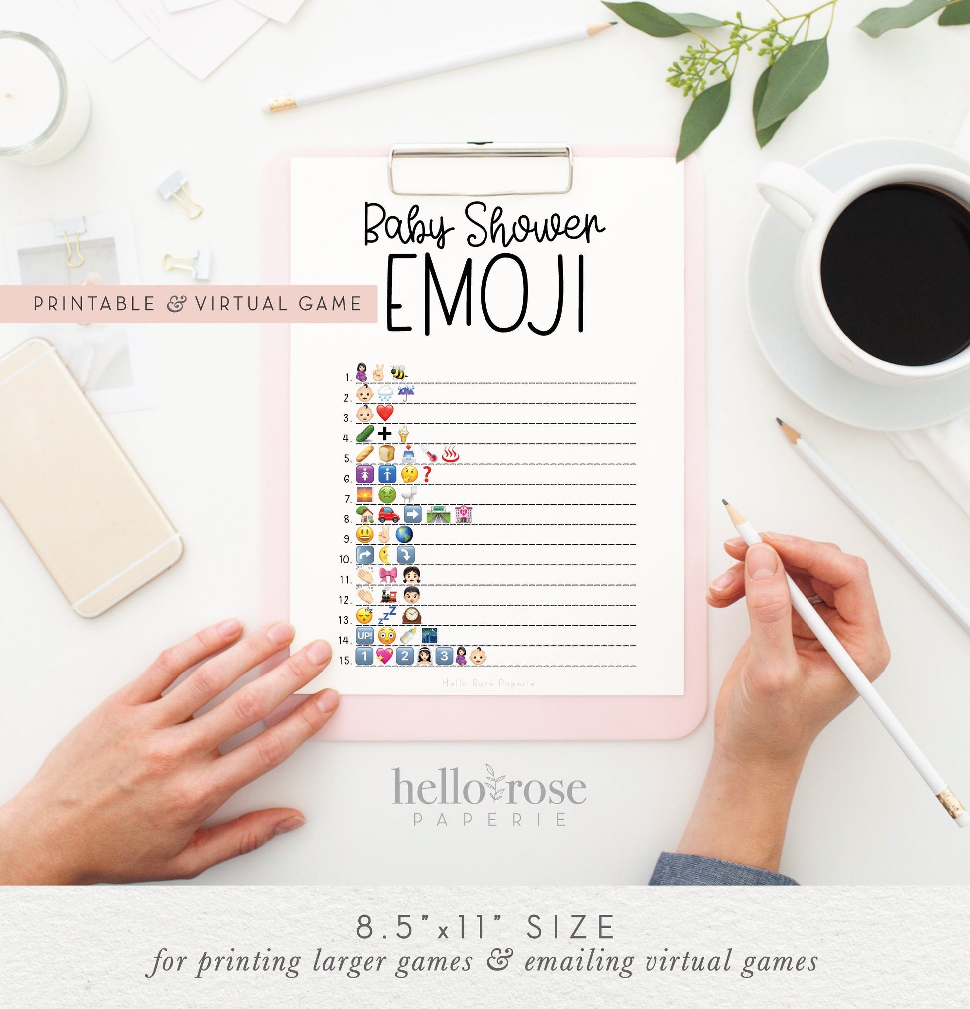 Baby Shower Emoji Pictionary Printable Game . Girl Boy Gender Neutral Baby . Kraft + Minimalist Black and White . Instant Download PDF . K4