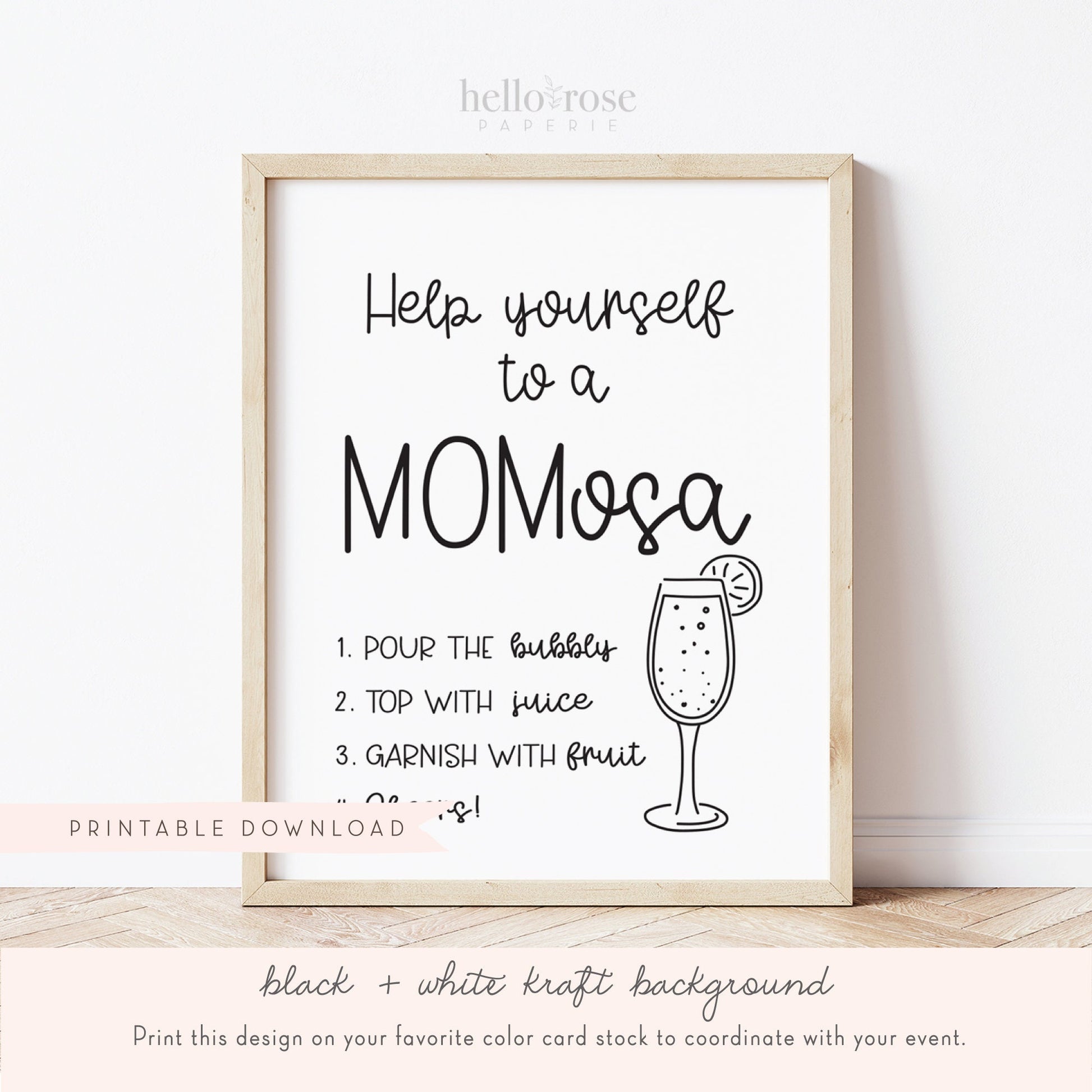 Momosa Baby Shower Table Sign . Mimosa Bubbly Bar . Boy Girl Neutral . Kraft + Minimalist Black White . Printable 8x10 Instant Download . K4