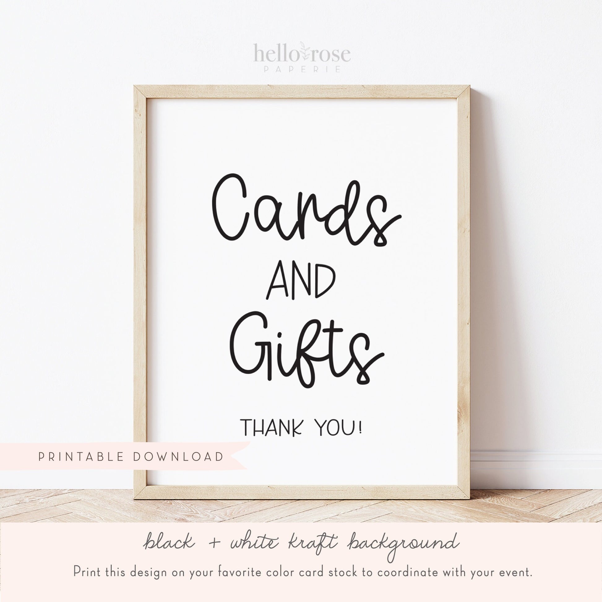 Cards and Gifts Thank You Baby Shower Table Sign . Boy Girl Neutral . Kraft + Minimalist Black White . Printable 8x10 Instant Download . K4