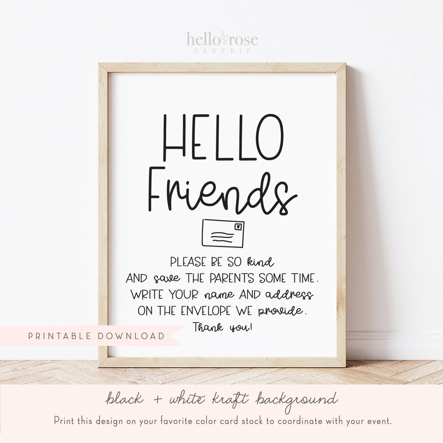 Write Your Address on an Envelope Baby Shower Sign . Boy Girl Neutral . Rustic Kraft + Black & White . Printable 8x10 Instant Download . K4
