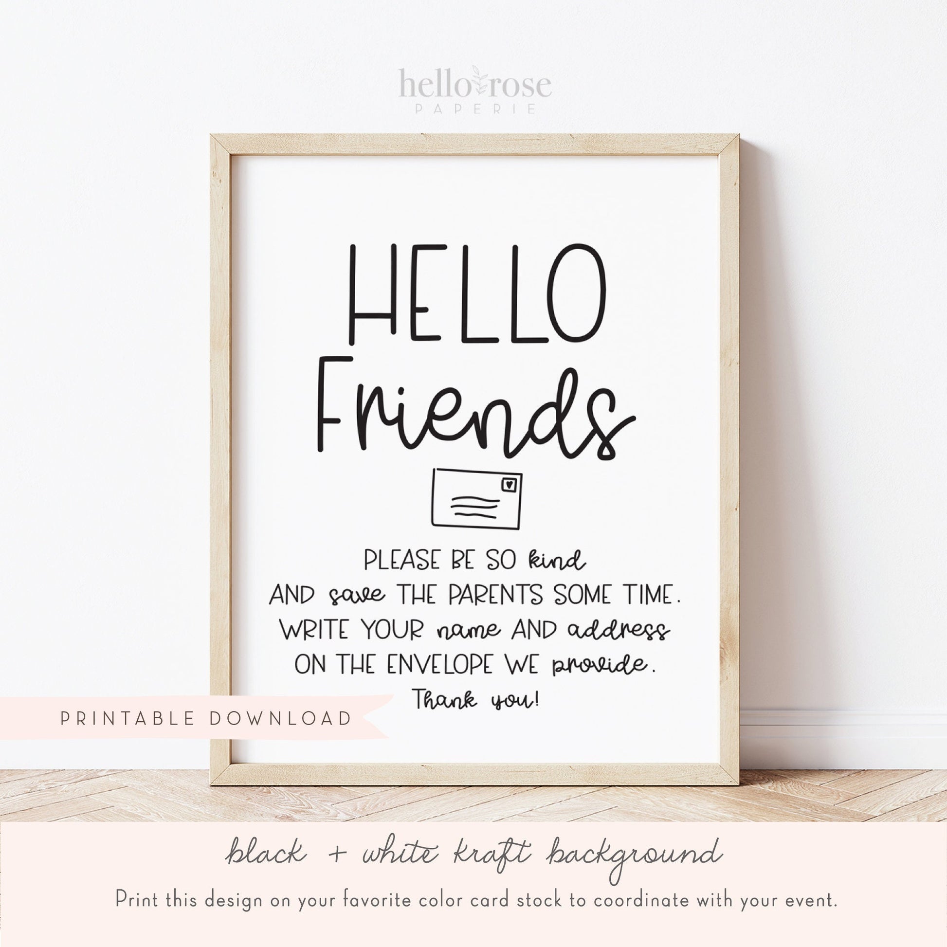 Write Your Address on an Envelope Baby Shower Sign . Boy Girl Neutral . Rustic Kraft + Black & White . Printable 8x10 Instant Download . K4