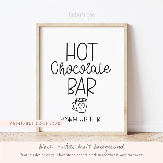 Hot Chocolate Bar Warm Up Here Baby Shower Table Sign . Boy Girl Neutral . Rustic Kraft + Black White . Printable 8x10 Instant Download . K4