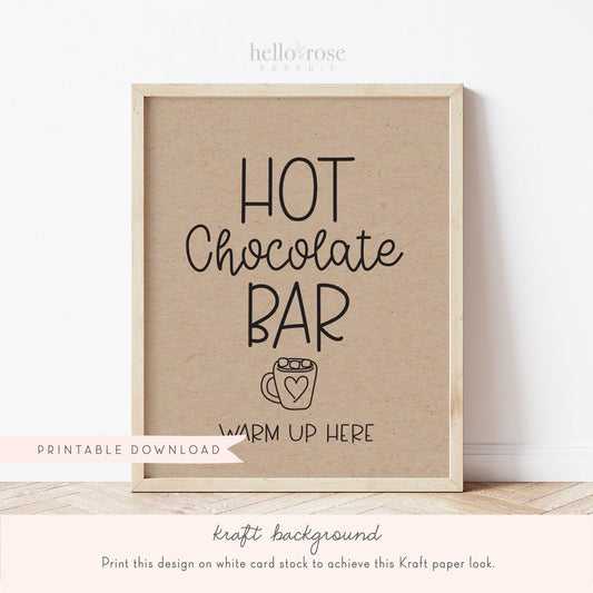 Hot Chocolate Bar Warm Up Here Baby Shower Table Sign . Boy Girl Neutral . Rustic Kraft + Black White . Printable 8x10 Instant Download . K4