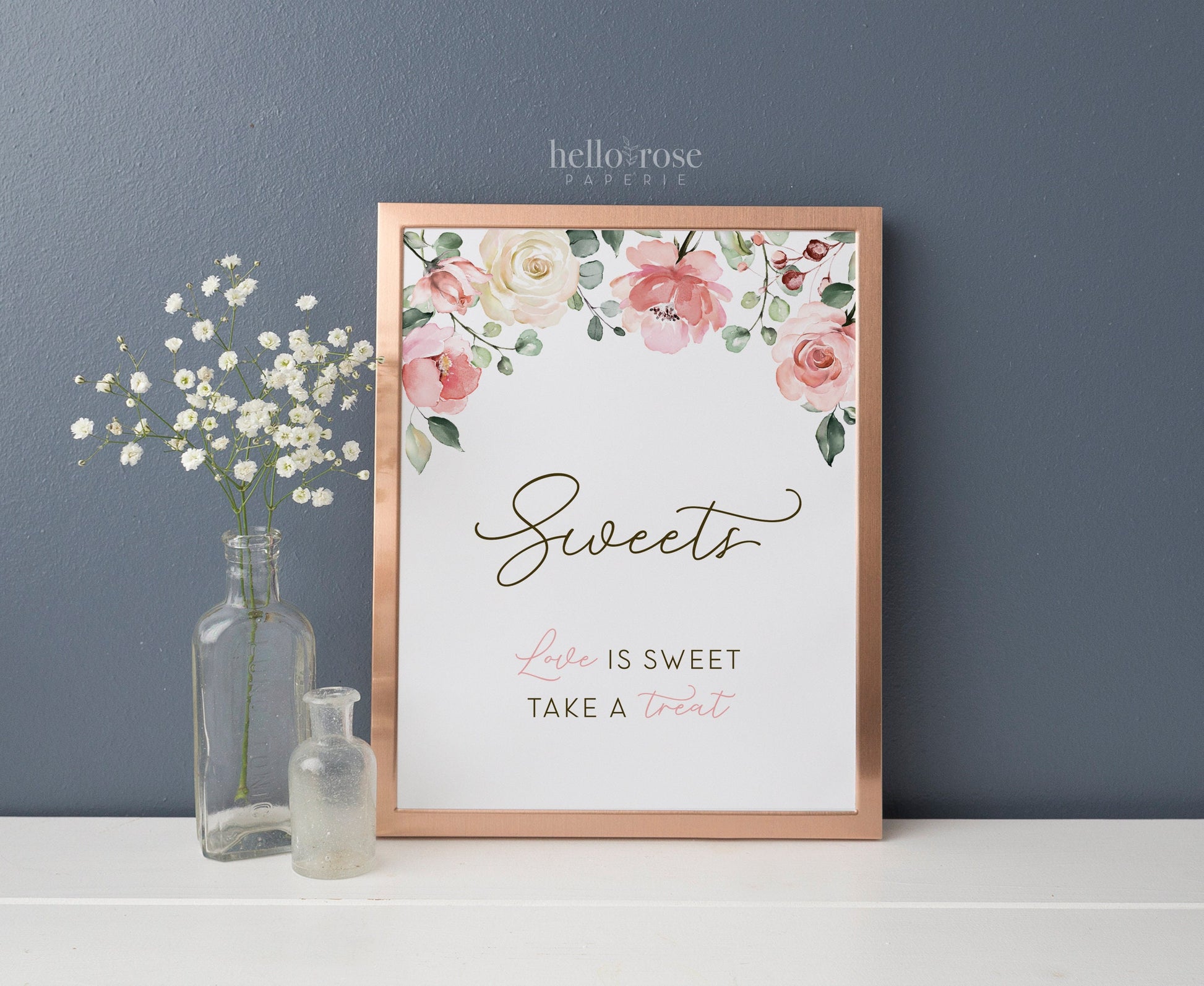 Sweets Love is Sweet Take a Treat Printable Table Sign . Floral Watercolor Baby Bridal Shower Wedding Bachelorette Hens Party . PDF Download