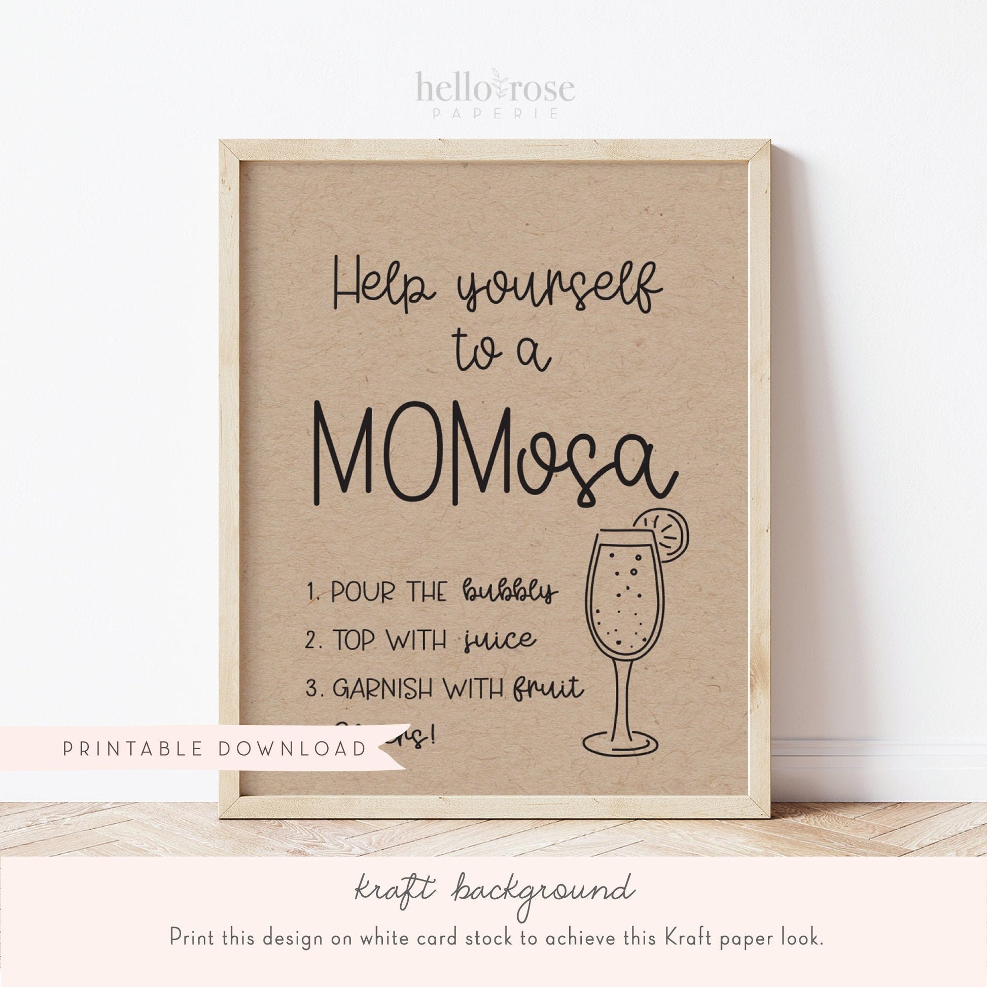 Momosa Baby Shower Table Sign . Mimosa Bubbly Bar . Boy Girl Neutral . Kraft + Minimalist Black White . Printable 8x10 Instant Download . K4