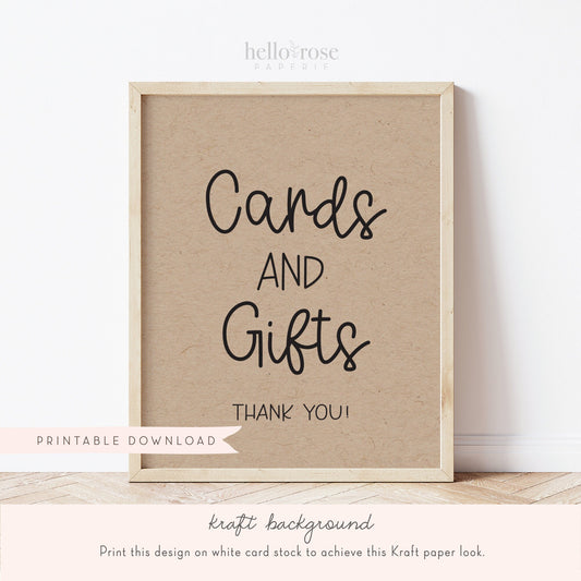Cards and Gifts Thank You Baby Shower Table Sign . Boy Girl Neutral . Kraft + Minimalist Black White . Printable 8x10 Instant Download . K4