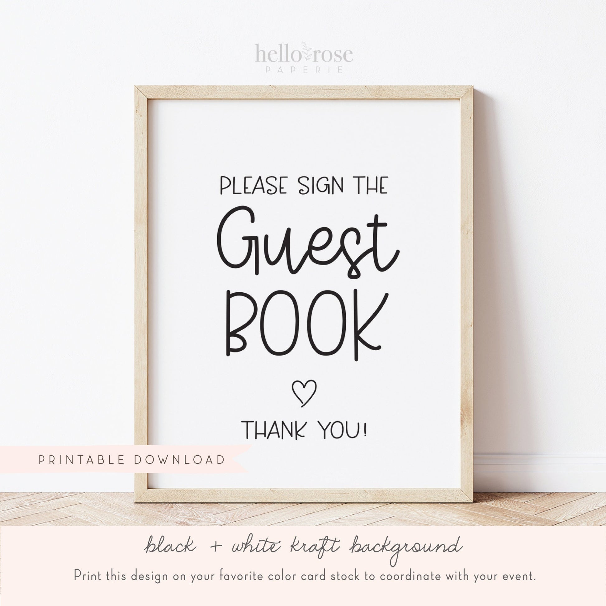 Guest Book Baby Shower Table Sign . Boy Girl Neutral . Kraft + Black and White Minimalist . Printable 8x10 Instant Digital Download . K4