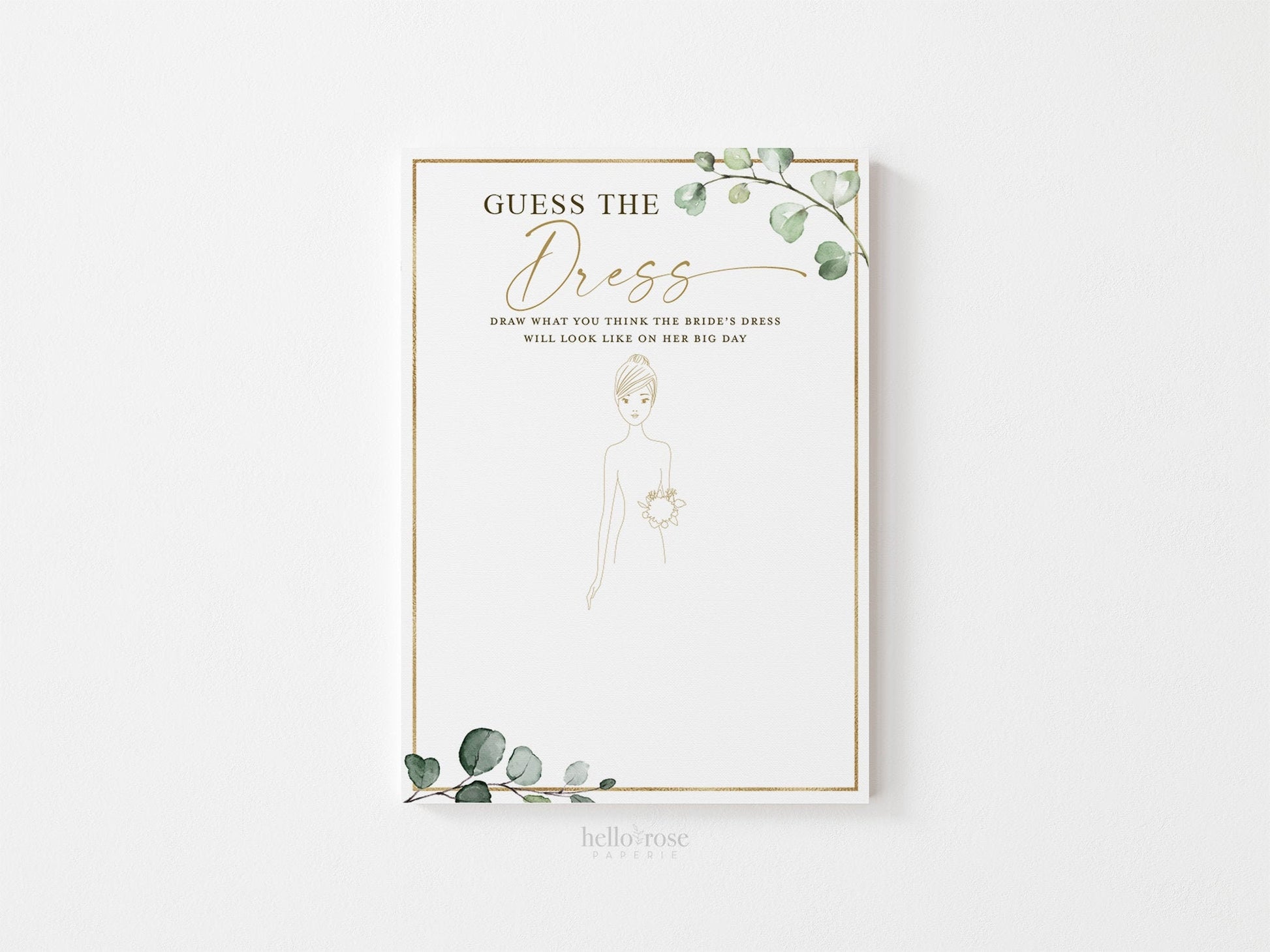 Guess the Dress Bridal Shower Printable Game . Greenery and Gold . Fun Boho Rustic Game . Hens Bachelorette Party . Instant Download G2
