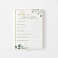 Advice and Well Wishes for the Soon to be Mr and Mrs Sign + Card . Wedding Bridal Shower Printable . Greenery and Gold . Instant Download G2