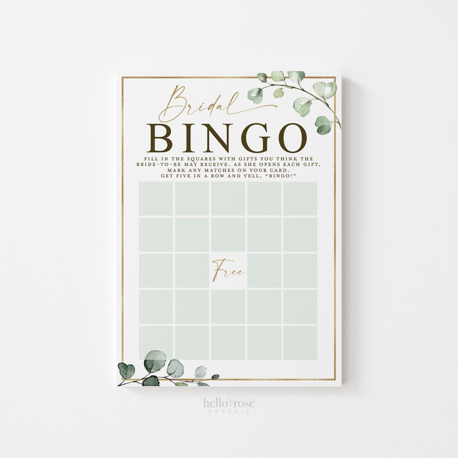 Bridal Shower Bingo Presents / Gifts Game . Greenery and Gold . Fun Boho Rustic Game . Hens Bachelorette Party . Instant Download G2